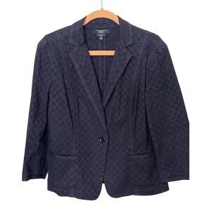 Talbots Womens Black Eyelet Stretch Blazer Jacket Size 12 Business Career Office